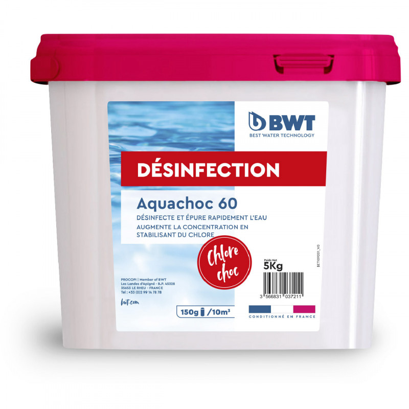 BWT Aquachoc 60, chlore choc stabilisé en granulés - 10kg